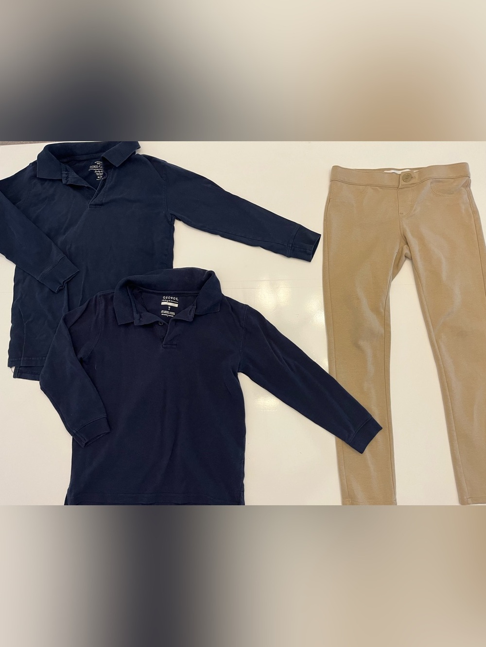 3- Piece Girls Uniform Bundle (2 Navy Long Sleeve Polos, 1 pair of Khakis)